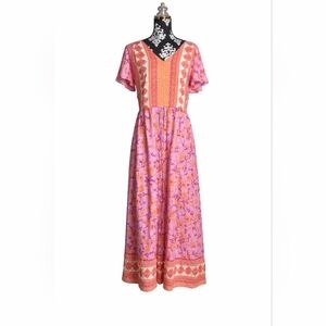 Zesica Pink Orange Floral Maxi Dress 100% Rayon Flutter Sleeve XL NWT Easter